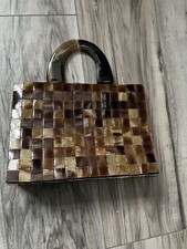 Vintage Unique Tortoiseshell Mini Purse Handbag Tote Lucite Tile Mini Evening