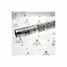 10M Christmas Cellophane Gift Wrap Christmas Trees 80cm Wide Clear