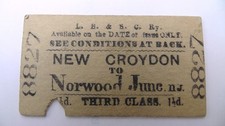 Railway Ticket: (LBSCR) New Croydon to Norwood Junction 3rd Single Date 11 Sep ?