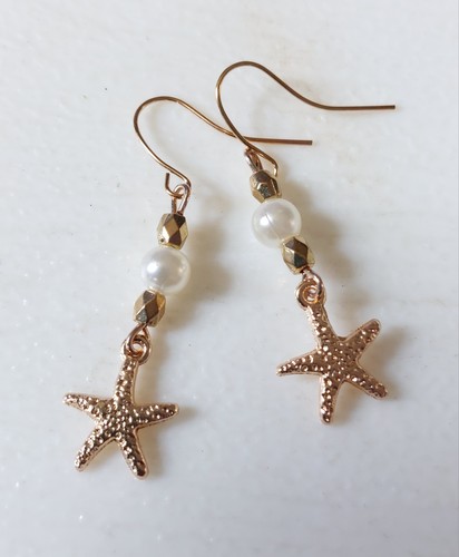 Starfish earrings pearl glass - starfish,