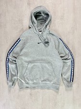 Nike Mens Hoodie Sz M Grey Blue Tape Logo Embroidered Spellout Hoodie