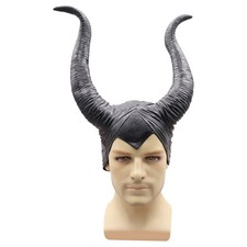 Black Long Women Horns Queen Hat Deluxe Magic Witch Headpiece Headdress Cosplay