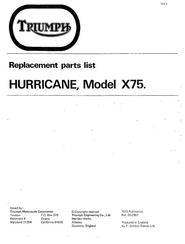 Triumph parts manual - triumph, book