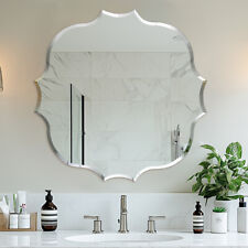 Wall Bathroom Mirror Scalloped Edge Beveled Frameless Accent Decor Vanity Mirror