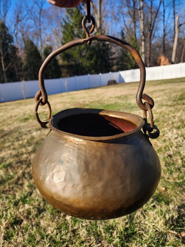 Old copper cauldron hanging - old,