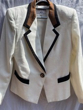 Womens Kasper ASL Short Blazer / Jacket White Brown Lapel Size Uk8 