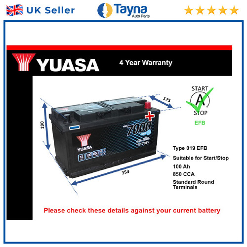 Efb car battery ybx7019 yuasa - battery,