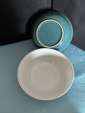 2 Used  Dark Green DENBY greenwich rimless cereal / soup bowls 16 .5cm / 6.5"