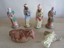 6 Vintage Large Bisque Christmas Nativity Scene Figures Hand Painted - Japanese