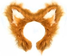 Brown Fluffy Fox Ears - Fancy Dress Costume Book Day Mr Fox Animal Accessory
