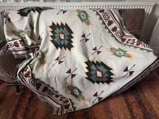 Large Aztec Boho Reversible Blanket Throw Woven Cotton 160cm x 220cm