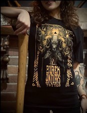 Black Antlers Tattoo Studio T-shirt  Designed By Godmachine