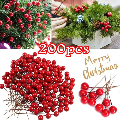 200x red berries artificial - red,
