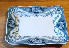 Vintage F & Sons Argyle Burslem, Rectangle Blue And White Serving Plate 13" x10"