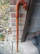 Hand Carved Wooden Dragon Themed Walking Stick Cane w/Ferrule 3 Sections