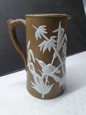 Antique Dudson Jug, Brown, Humming Birds And Bamboo 19.5cm High (B60)