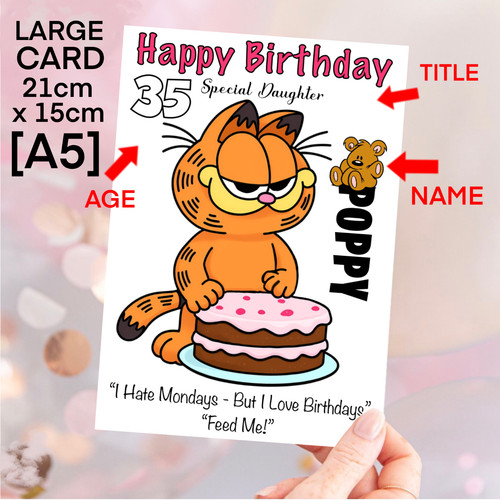 Garfield girls birthday card - garfield,