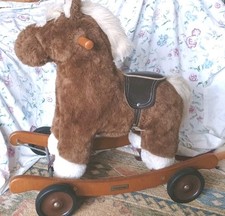 Mamas and Papas Plush Rocking Horse With Ride On  Wheels Option 