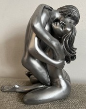 Oliver Tupton Figurine Nude Embracing Lovers Couple Silver Colour Art Statue