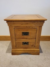 Solid oak two-drawer bedside cabinet (Oak Furniture Land French Farmhouse range)