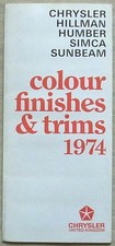 CHRYSLER Humber HILLMAN Simca SUNBEAM Colour & Trim Chart 1974 #C9469/1/120