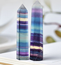 Natural Rainbow Fluorite Quartz Crystal Wand Point Healing Stone Hexagonal 5-6CM