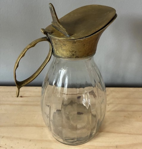 Vintage glass jug with brass - vintage,
