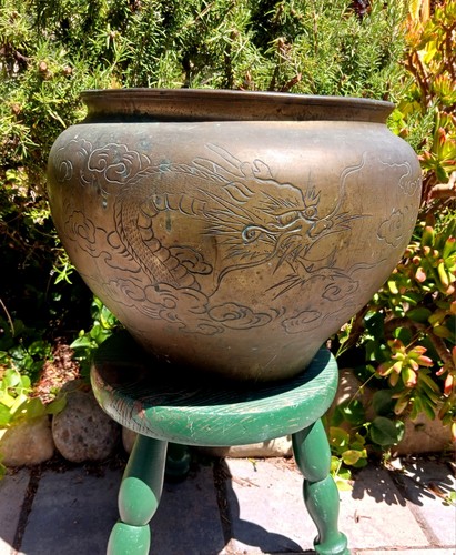 Vtg asian brass - brass, jardiniere