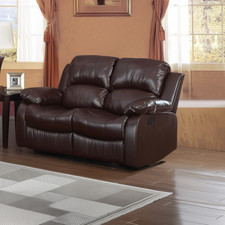BROWN LEATHER RECLINER SOFA CARLINO 2 SEATER SOFAS BONDED LEATHER