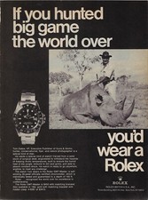1977 Rolex GMT-Master Watch If You Hunted Big Game Rhino Original Print Ad