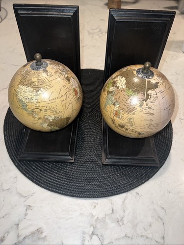 Aged globe bookends set world - globe,