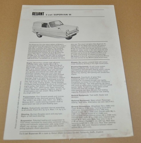 Reliant supervan iii brochure - iii,