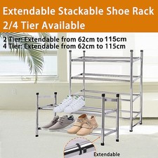  2/4 Tier Extendable Stackable Chrome Frame Shoe Rack Stand Storage Organiser