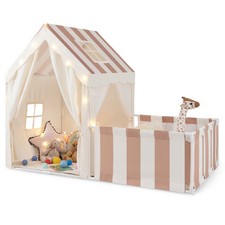 COSTWAY Kids Play Tent 2-in-1 Toddler Playhouse with Playpen-Beige