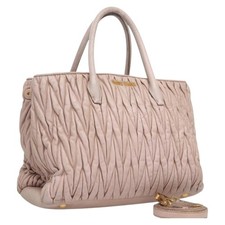 Miu Miu Matelasse Hand Bag Leather 2way Pink Gold Auth 123231