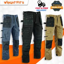 WrightFits Work Trousers Mens Cargo Combat Heavy Duty With Knee Pads Pockets -DT