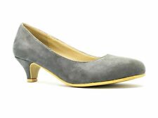 Womens Low Kitten Heels Ladies Girls Pumps Court Work Shoes Sizes 3-12