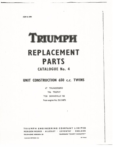 Triumph parts manual book - book, 1966