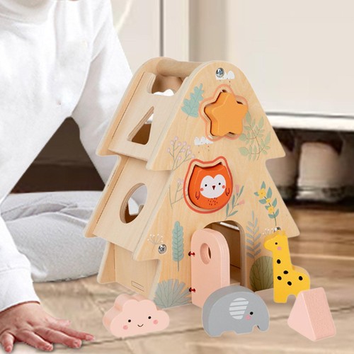 Wooden shape sorter house tree - wooden,