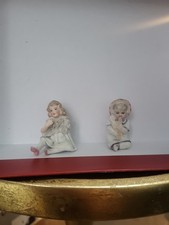 2 X Antique German Bisque Piano Baby Dolls Figurines Girl Glazed Matte