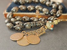 Old Antique Black Coral silver inlay Yusr Subha Necklace Rosary Prayer Beads