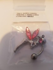 TINKERBELL FAIRY BELLY BAR SURGICAL STEEL - PINK - NEW- unused 