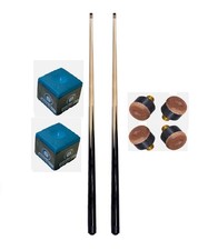 2 x 36" (3ft) SMALL KIDS POOL SNOOKER TABLE CUES with 4 x TIPS & 2 BLUE CHALKS