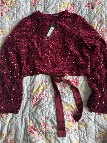 Boohoo red velour sequin - sequin, shrug