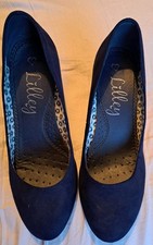 Lilley Ladies Court Suede Shoe Navy Blue Size 5 Stiletto Heel