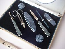 Vintage Manicure Set In Box Complete With Mirror blue