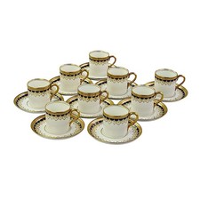 Aynsley, 9 X Coffee Cans And Saucers, Early, Cobalt, Laurel Leaf Gilding