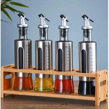 Glass Oil Dispenser Spout Olive Vinegar Pourer Stainless Steel Bottle Kitchen UK