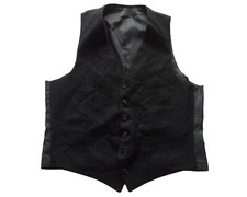 Mens Vintage Waistcoat 80s Dark Grey Wool Retro Indie Mod Steampunk S 36"