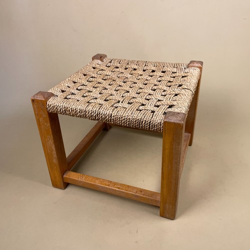 Vintage wooden footstool - wooden, woven